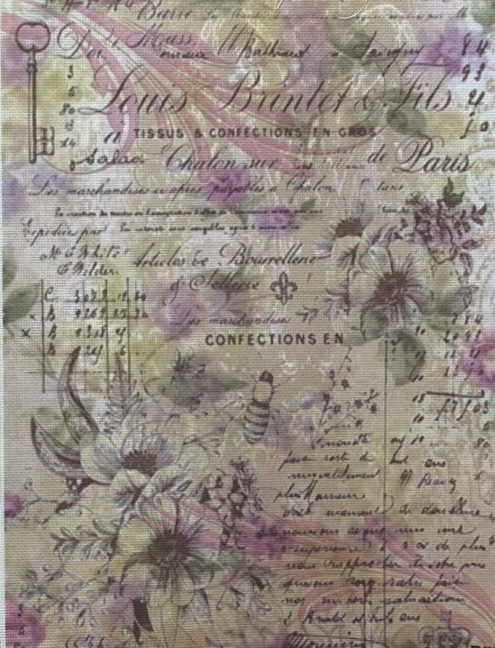 Parisian Charm Designer Printed AIDA Fabric. Canvas for embroidery with an applied background KF-1344A